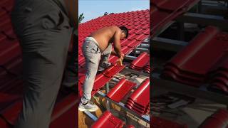 Installation process of glazed tiles on steel frame roof [upl. by Jacobsohn]