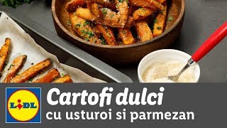 Cartofi dulci cu usturoi si parmezan la cuptor • reteta Bucataria Lidl [upl. by Swope]