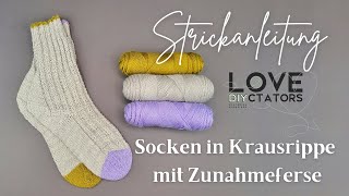 Strickanleitung für Socken in Krausrippe und mit Zunahmeferse [upl. by Enaffit]