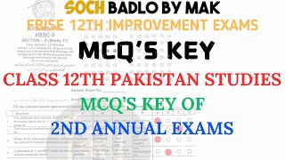 MCQS Key OF Class 12th Pak Studies 2nd Annual Exams  Soch Badlo By MAK [upl. by Ecilegna]