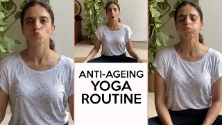 Yoga for Younger Looking Skin  3 Simple Asanas for Skin tightening  Yoga With Mansi  Fit Tak [upl. by Nohsyar542]