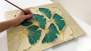 How To Paint Ginkgo Leaves With Texture Paste amp Gold Leaf  Easy Tutorial by InspireArtLinkings [upl. by Enyaz]