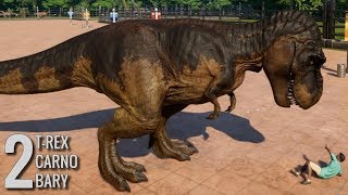 Jurassic World Evolution  2 TRex 2 Carnotaurus amp 2 Baryonyx Breakout amp Fight 1080p 60FPS [upl. by Krasnoff813]