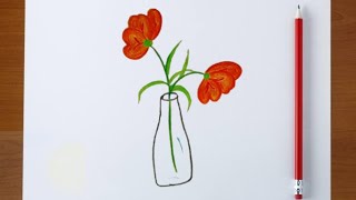 Flowers vase drawing with colour pencil [upl. by Shaffert]