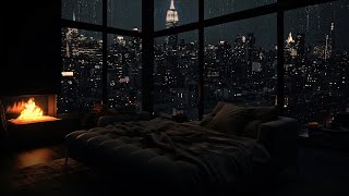 Noches urbanas Contemplando la ciudad iluminada bajo la lluvia y el sonido del fuego [upl. by Akirehs679]