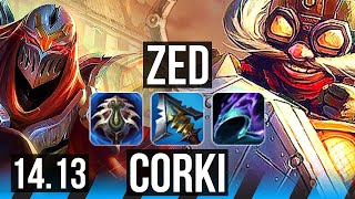 ZED vs CORKI MID  1114 8 solo kills 1500 games Godlike  NA Grandmaster  1413 [upl. by Neslund]