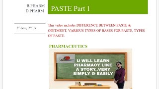 PASTE TYPES BASES DIFFERENCE BETWEEN OINTMENT amp PASTE [upl. by Aseeram]