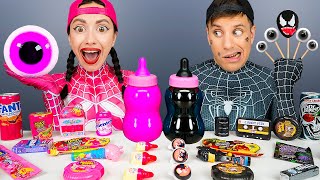 Pink Food vs Black Food Challenge 핑크 블랙 푸드 챌린지 Mukbang by HUBABANG [upl. by Pfeifer]