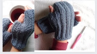 EASIEST crochet hand warmer fingerless gloves [upl. by Lindi599]