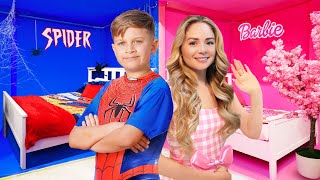 Barbie House VS Spiderman House  Roma and Mom [upl. by Blayne]