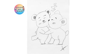 Two kissing Animal pencil drawing Couple pencil drawing Cartoon couple drawing easy drawing [upl. by Merlina323]