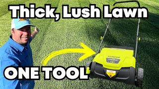 How To Dethatch and Overseed a Lawn  Greenworks Dethatcher [upl. by Marrissa]