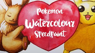 Valentines Pokemon Watercolour Speedpaint Pikachu and Eevee [upl. by Slyke]