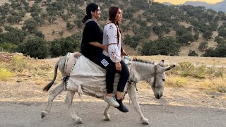 iranian nomadic lifeDonkey riding in a new way🤪Donkey ride with Fatima and her friendالاغسواری [upl. by Berkie]