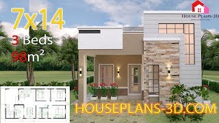 Interior House Design 7x14 with 3 Bedrooms Terrace Roof Full Plans [upl. by Ahsita]