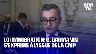 Loi immigration la prise de parole de Gérald Darmanin à lissue de la commission mixte paritaire [upl. by Ciri]