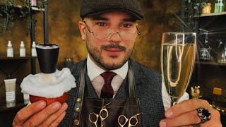 The Most Luxurious ASMR Haircut 🥂 Head Massage 💆🏻‍♂️ Hair Brushing  Water Spray  Crinkle Apron [upl. by Aileek]