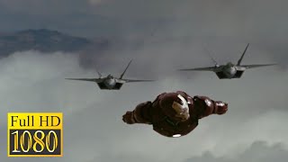 Tony Stark vs Two F22 Raptor Fighters in the movie IRON MAN 2008 [upl. by Ayahs]