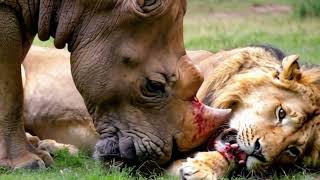 RHINO KILLS LION  RHINO VS LION FIGHT REALISTIC SCENE [upl. by Burnaby]