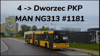 MZK Koszalin  Linia 4 Kierunek Dworzec PKP MAN NG313 1181 [upl. by Oiruam]