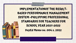 Deped Memo no 004 s 2022  RPMS SY 20212022 [upl. by Alliuqet]