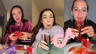 CHAMOY PICKLE KIT MUKBANG  tiktok compilation  asmr spicy sour eating asmr tiktok mukbang [upl. by Ewell]