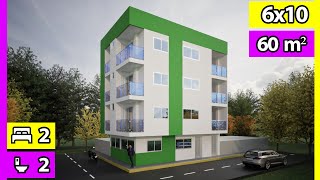 Plano de Casa 6X10 🏡  Apartamentos para Rentar 6x10  🏢 Diseño de Apartamentos 4 Pisos alquilar [upl. by Namsaj]