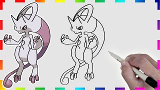 How to draw Pokemon  Mega Mewtwo Y  easy drawing step by step [upl. by Elliott764]