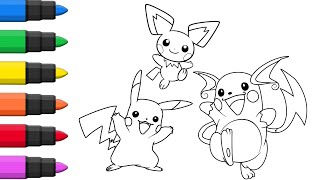 Pokémon Pichu Pikachu Raichu evolution coloring pages I Fun and relaxing pokemon coloring pages [upl. by Inaleon]