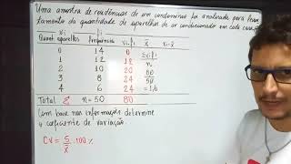 Média desvio padrão e coeficiente de variação com tabela [upl. by Netty]