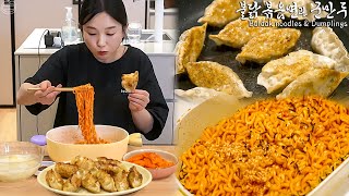 Real Mukbang “Spicy buldak noodles amp Dumplings” eaten after gardening [upl. by Anyel]