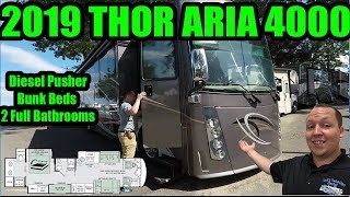 2019 Thor Aria 4000  Diesel Pusher with Bunk Beds and 2 Full Bathrooms [upl. by Chesna785]