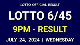 645 LOTTO RESULT TODAY 9PM DRAW July 24 2024 Wednesday PCSO MEGA LOTTO 645 draw tonight [upl. by Ahtenek494]