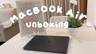 Apple Macbook Air M2 midnight aesthetic unboxing  comparing M1 and M2 Macbook Air ☁️ [upl. by Ymarej]