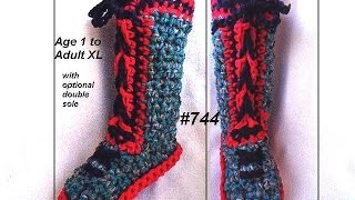 RED SOLE CROCHETED SLIPPERS Tall Laced Up Boot Style Crochet Slippers [upl. by Wein]