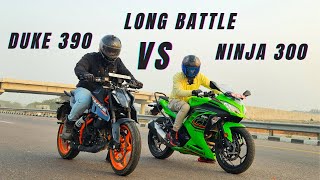 Kawasaki Ninja 300 VS 2024 Ktm Duke 390 3rd Gen Long race  unexpected Results [upl. by Julienne]