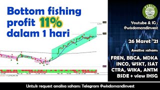 Bottom fishing profit 11 dalam 1 hari Analisa FREN BBCA MDKA INCO ISAT CTRA WIKA ANTM dll [upl. by Bundy]