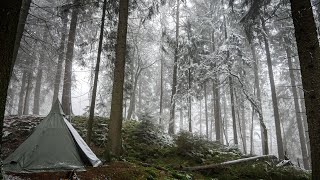 Hot tent winter solo overnighter  campfire breakfast in the snow [upl. by Ahsirek64]