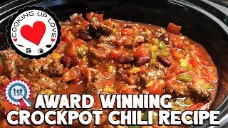 Crockpot Chili Recipe  Award Winning Chili Recipe  Potluck Recipes  Cooking Up Love [upl. by Ithnan]