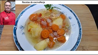 Caldo de verdura con pechuga de pollo Vegetable broth with chicken breast [upl. by Ellenar]