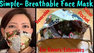 79  How To Make Breathable Face Mask With Ear Savers  Easy Hand Sew Face Mask Tutorial [upl. by Morly819]