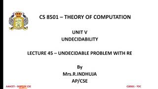 UNDECIDABLE PROBLEM WITH RE [upl. by Brinn667]