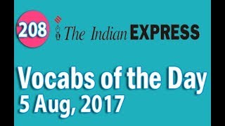 ✅ The Indian Express Vocabulary 5 Aug 2017  Learn 10 New Words with Tricks  Day208 [upl. by Niraa]