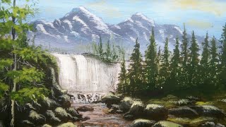 Painting lessons for beginners  oil painting art on canvas  waterfallhilltreesriver painting [upl. by Lorelie]