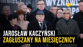 Konferencja Kaczyńskiego na miesięcznicy zagłuszana quotKłamca kłamca kłamcaquot [upl. by Anoif]