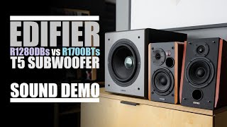 Edifier R1280DBs  T5 sub vs Edifier R1700BTs  T5 sub  Sound Comparison [upl. by Bianchi]