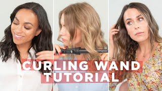 How To Curl Your Hair With A Curling Wand  3 Different Hair Types [upl. by Nivra536]