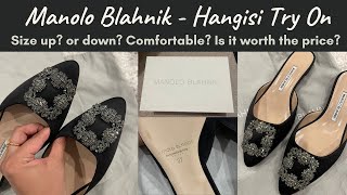 MANOLO BLAHNIK HANGISI  Satin Black Size Try on Review Unboxing [upl. by Yllac323]