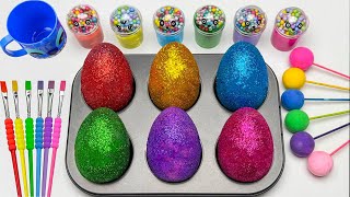 Fun Satisfying Video  Mixing All Lollipops amp Rainbow Eggs from Glitter Slime  Cutting ASMR [upl. by Suinuj]