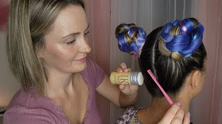 ASMR Perfectionist Twin Braided Buns With Tinsel Extensions  Hair Wax amp Mini Combing Final Touches [upl. by Philo]